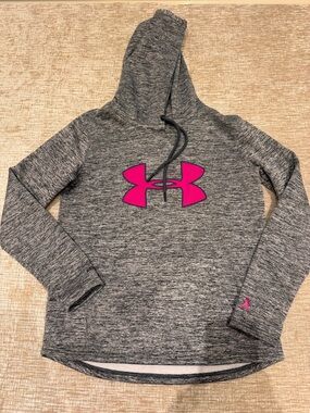 Under Armour Heather Gray Hoodie with Bright Pink Logo